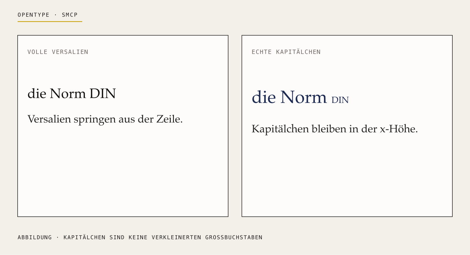Volle Versalien neben Kapitälchen in einer Textzeile